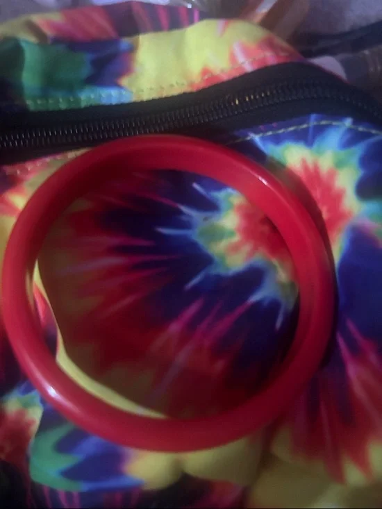 Colorful Tie-Dye Backpack with Red and Yellow Hoop Accents - Picture 2 of 3
